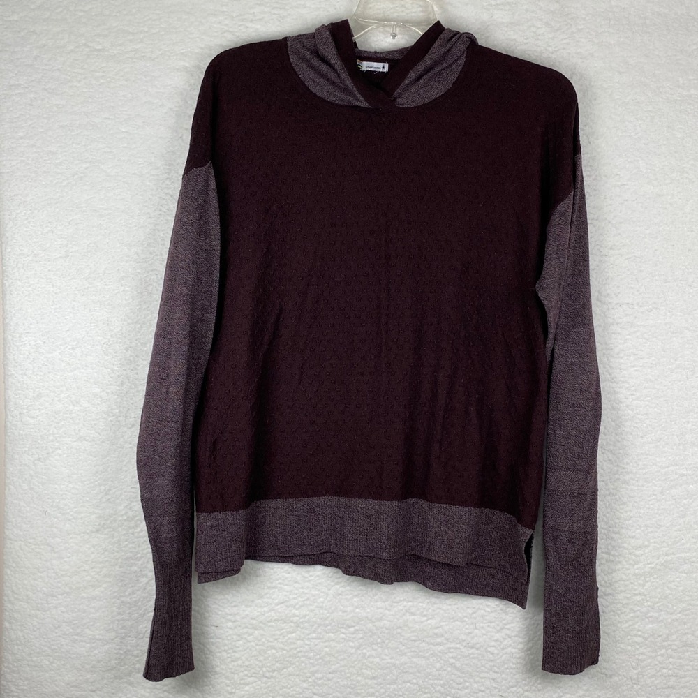Smartwool Womens Wool Blend Colorblock Pullover Hoodie Burgundy Purple Large